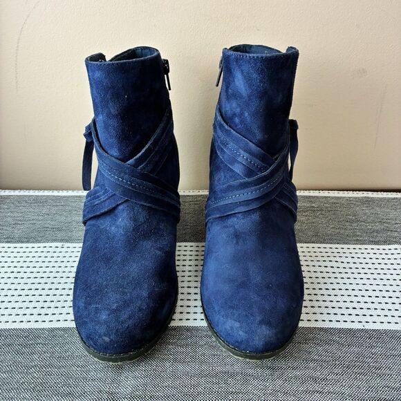 Rockport Women's Hollis XStrap Blue Suede Leather Wedge Heeled Boots Size 8.5 - Picture 2 of 8